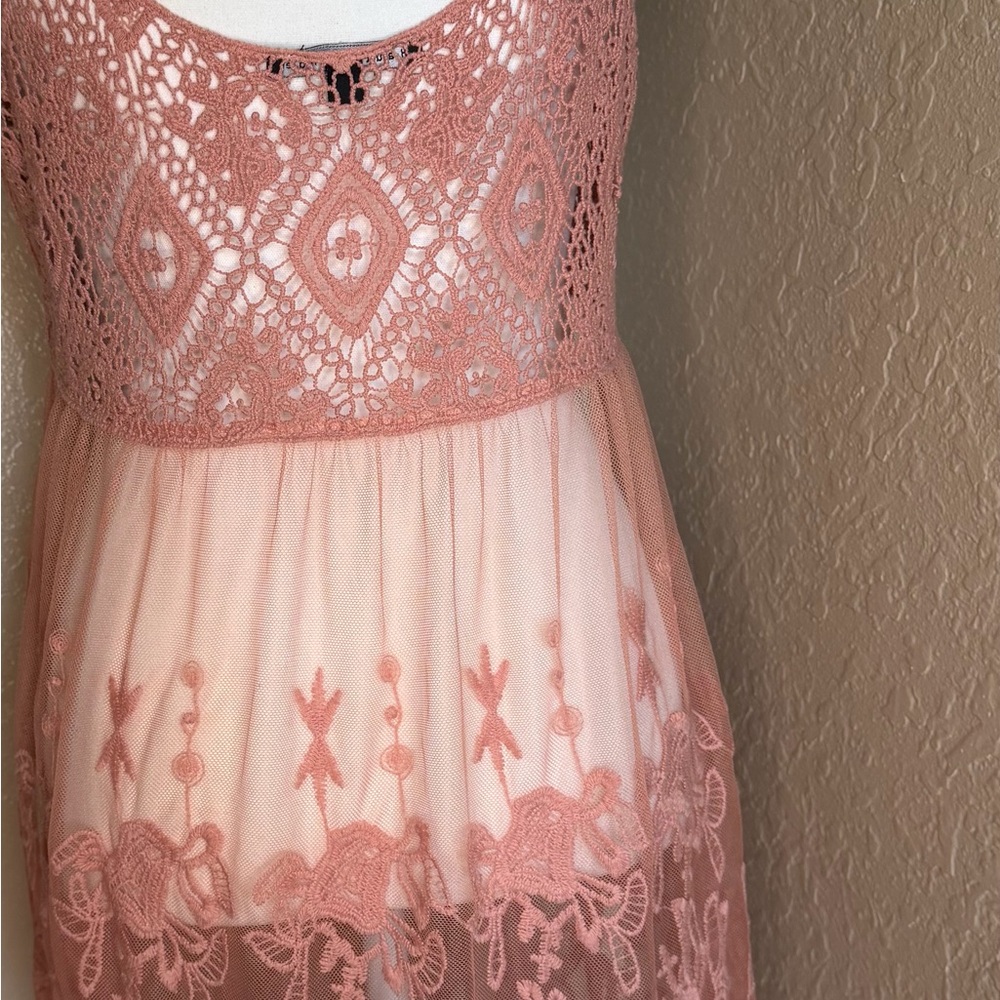 Haute Monde Coral Lace sheer crochet nightie sleepwear dress / beach coverup